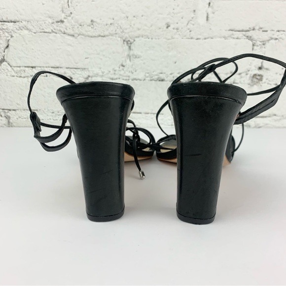 Raye Kendall Black Wrap Ankle Tie Lace Sandal Peep Heels Black Leather 10 - Picture 7 of 15